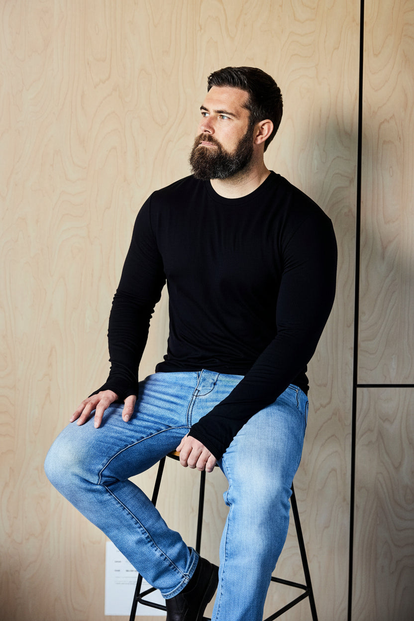 Men's OG Long Sleeve - 100% Merino Wool, Black - Sav's Store