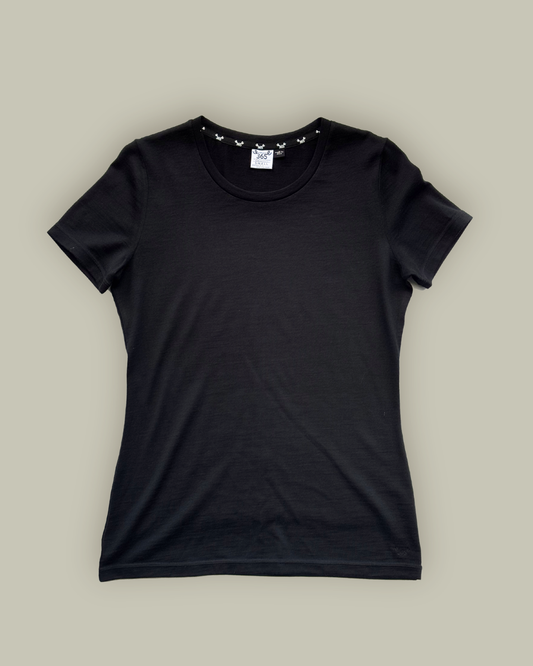Women's Crew T-Shirt - 100% Merino Wool, Black - Sav's Store