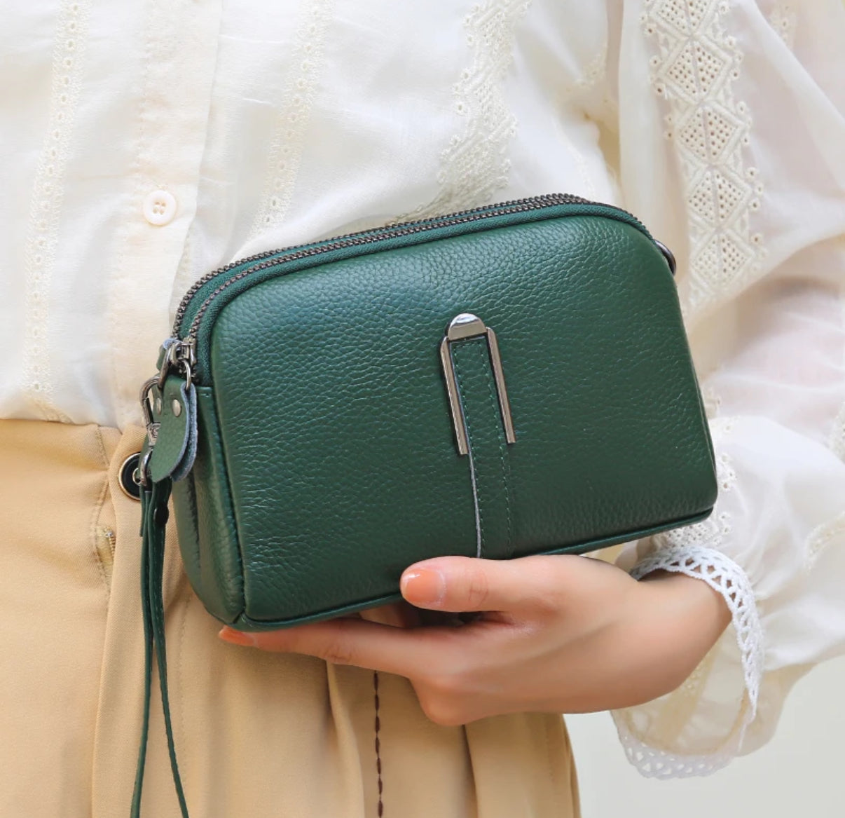 Small soft leather camera bag - Green - Sav's Store