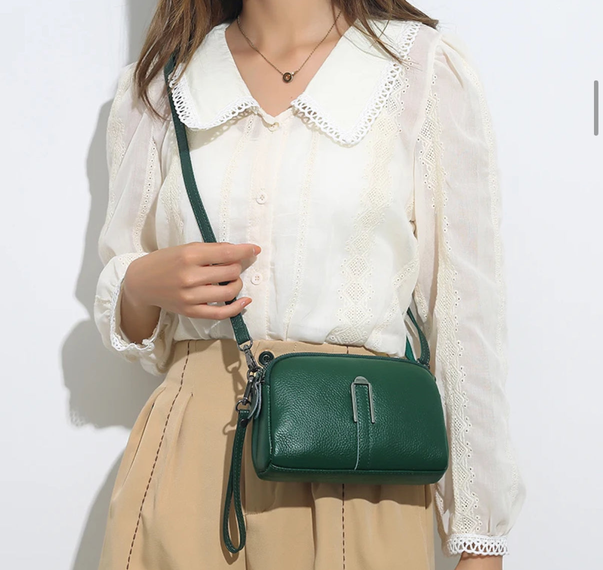 Small soft leather camera bag - Green - Sav's Store