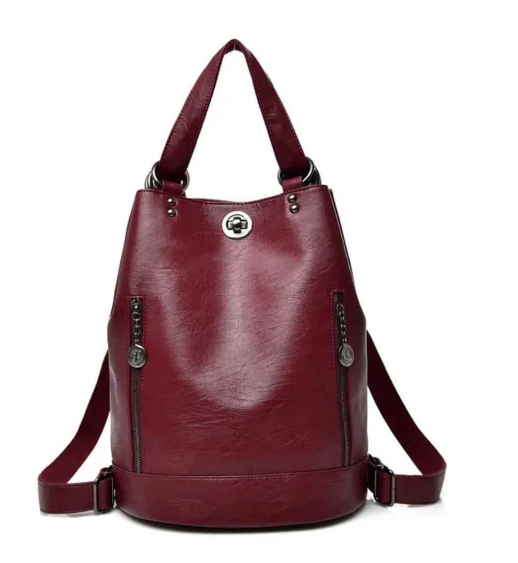 Spacious versatile leather backpack - Red - Sav's Store