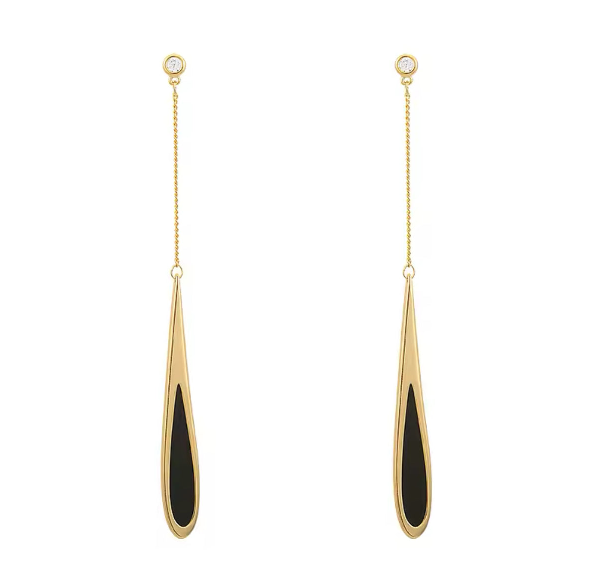 Gold and black long drop earrings - Sav's Store