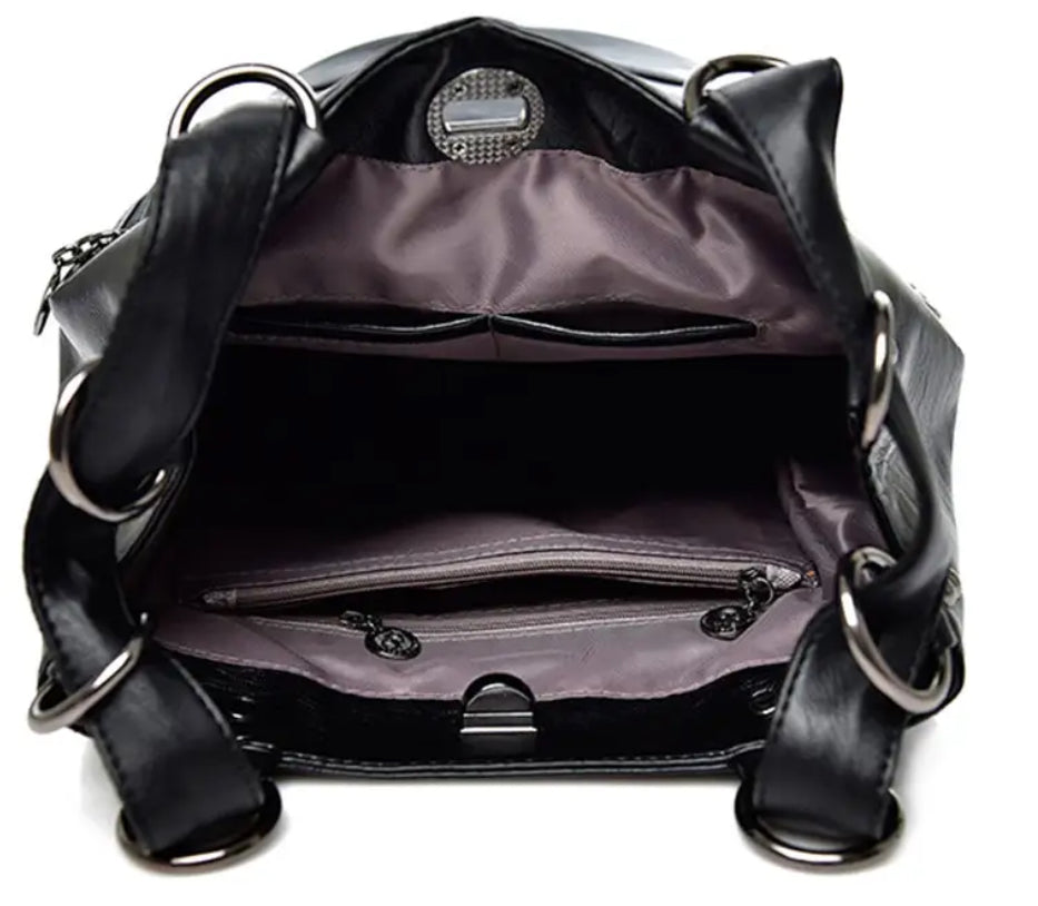 Spacious versatile leather backpack - Navy - Sav's Store