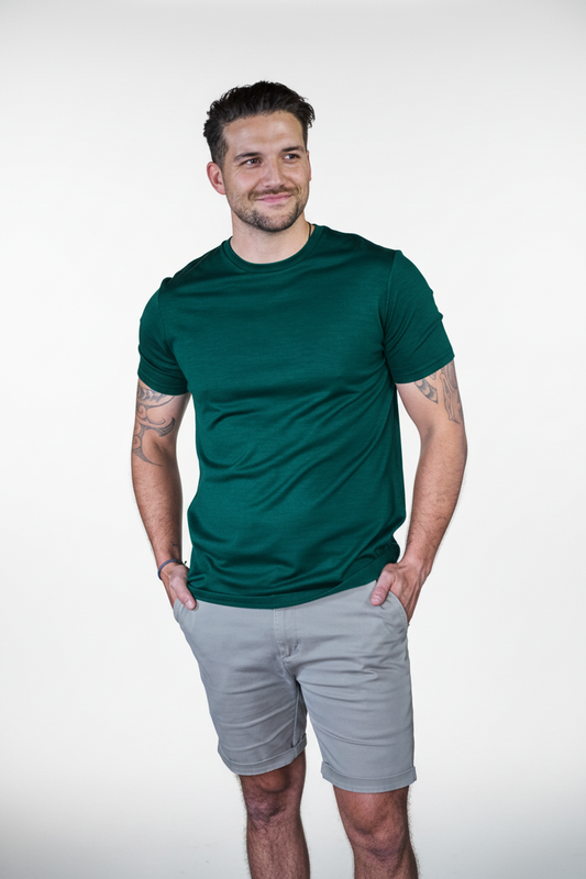 Men's Crew Short Sleeve T-shirt - 100% Merino Wool, Pine Green - Sav's Store