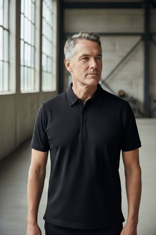 Men's Polo - 100% Merino Wool, Black - Sav's Store