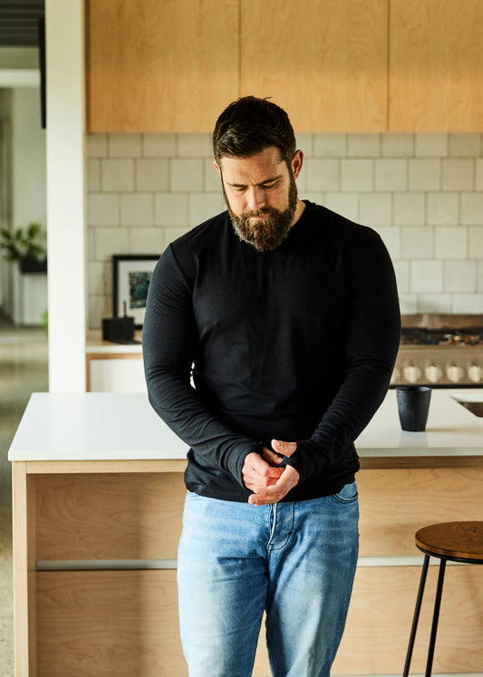 Men's Midweight OG Long Sleeve - 100% Merino Wool, Black - Sav's Store