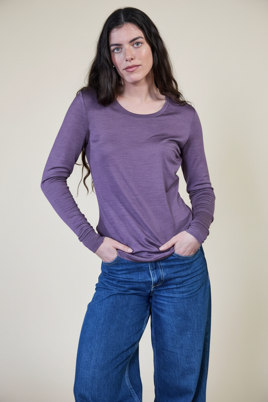 Women's Standard Long Sleeve - 100% Merino Wool, Plum - Sav's Store