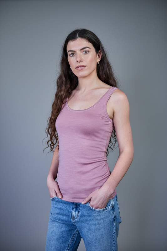 Women's Scoop Neck Tank Top - 100% Merino Wool, Rose - Sav's Store