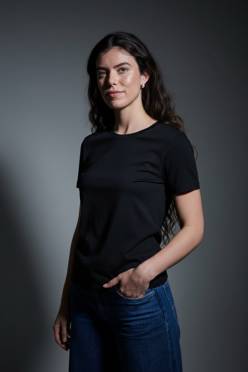 Women's Crew T-Shirt - 100% Merino Wool, Black - Sav's Store