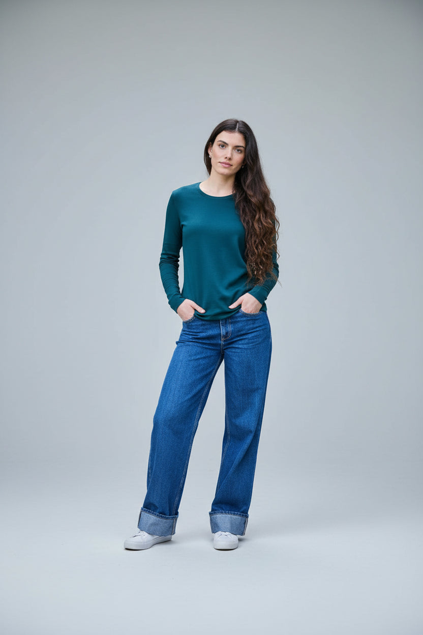 Women's Standard Long Sleeve - 100% Merino Wool, Pine - Sav's Store