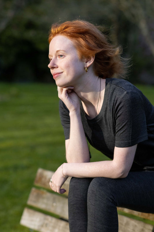 Women's Crew T-Shirt - 100% Merino Wool, Slate Grey - Sav's Store