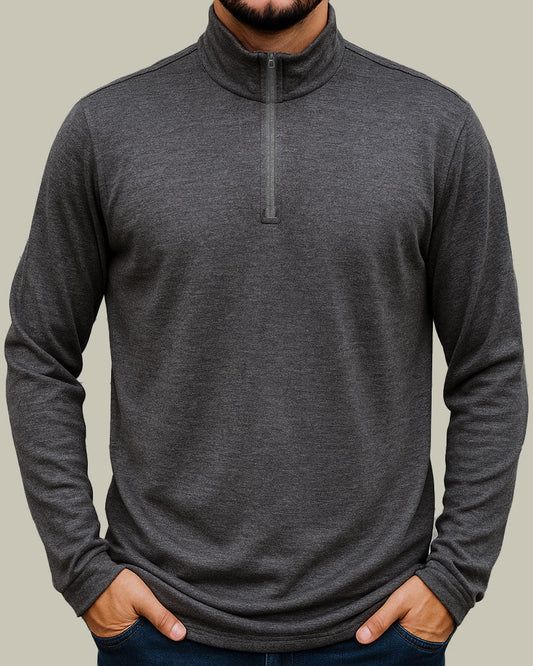 Men's 1/4 Zip Top - 100% Merino Wool, Slate Grey - Sav's Store