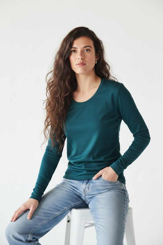 Women's Standard Long Sleeve - 100% Merino Wool, Pine - Sav's Store